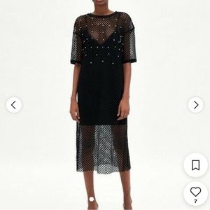 Zara Pearl Embellished Mesh Net Dress in Size large